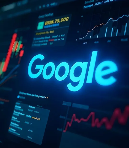 Business Operations Verification: the Google name glowing on a dark dashboard of charts